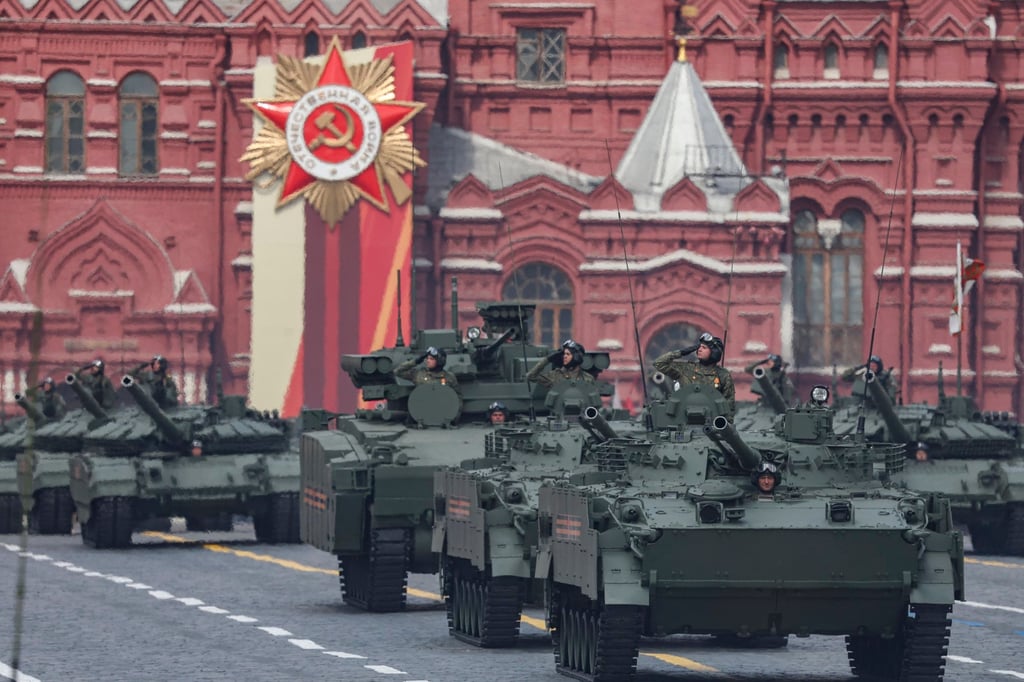Russian tanks at last year’s parade. Photo: EPA