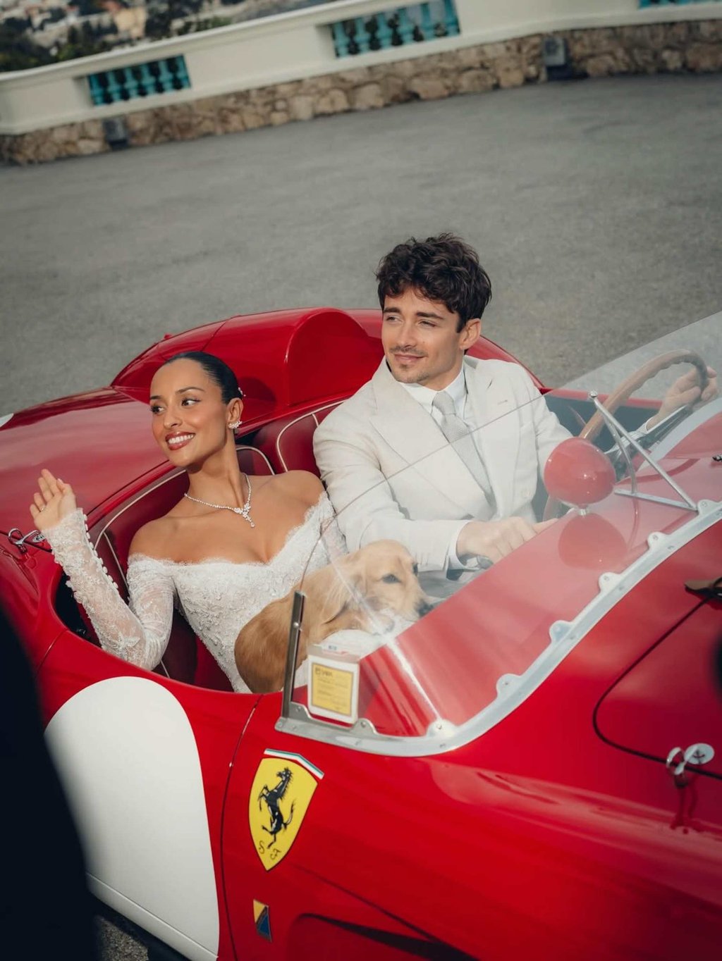 Charles Leclerc and his bride, Alexandra Saint Mleux, on their wedding day in March. Photo: @charles_leclerc/Instagram