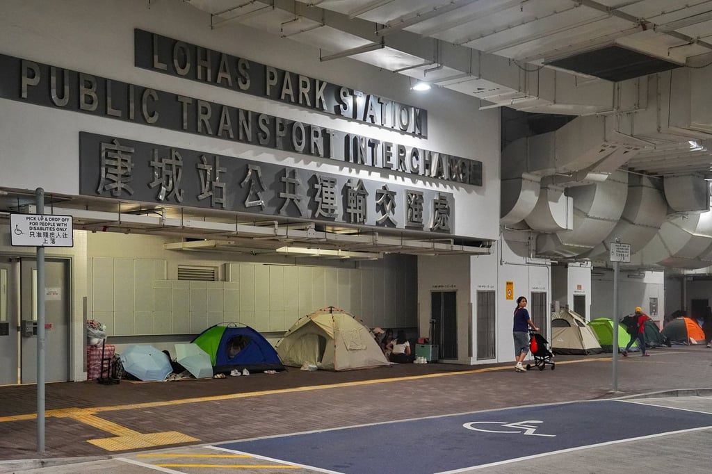 Helpers gather at the Lohas Park Station Public Transport Interchange. Some said they were usually forced to leave other public spaces when they gathered in groups on their day off. Photo: Elson Li