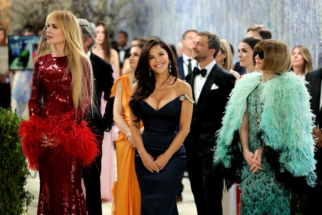 Co-chairs Nicole Kidman in Chanel, Lauren Sanchez in Schiaparelli and Anna Wintour (also in Chanel) greet guests at the Met Gala. Photo: Reuters