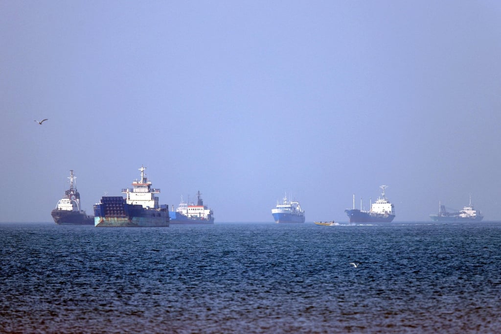Vessels are pictured anchored in the Strait of Hormuz off Iran’s coast on Monday. Photo: ISNA/AFP