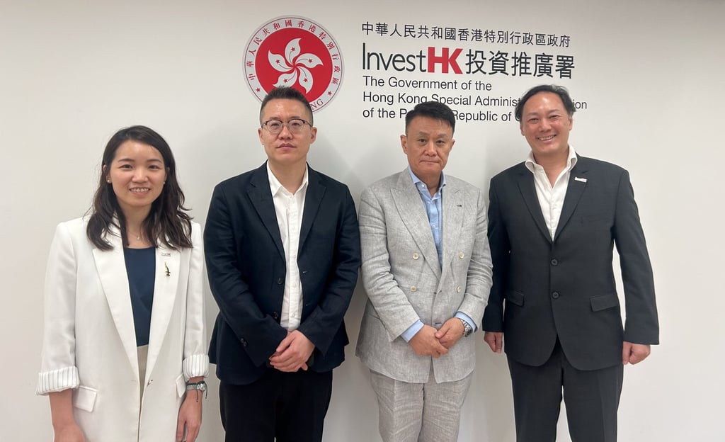 From left: Olivia To, senior vice-president (sustainability) innovation and technology at InvestHK; Andy Yin, CEO of EP Cube; Yan Zhuang, a board director at Canadian Solar and president of CSI Solar; and King Leung, global head of financial services, fintech, and sustainability at InvestHK. Photo: Peggy Ye From left: Olivia To, senior vice-president (sustainability) innovation and technology at InvestHK; Andy Yin, CEO of EP Cube; Yan Zhuang, a board director at Canadian Solar and president of CSI Solar; and King Leung, global head of financial services, fintech, and sustainability at InvestHK. Photo: Peggy Ye