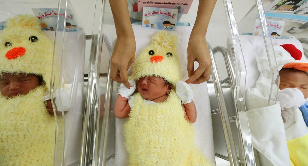 A Thai nurse cares for babies at the nursery room of Paolo Chockchai 4 Hospital in Bangkok. Photo: EPA