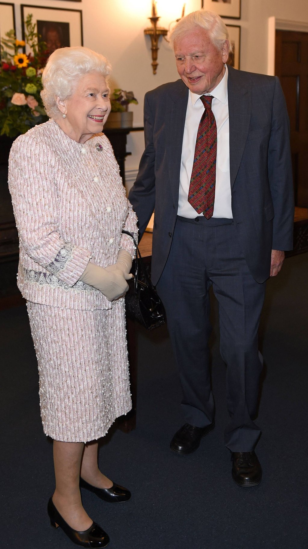 Queen Elizabeth and Attenborough talk during the Chatham House Prize ceremony in London on November 20, 2019. Photo: AFP