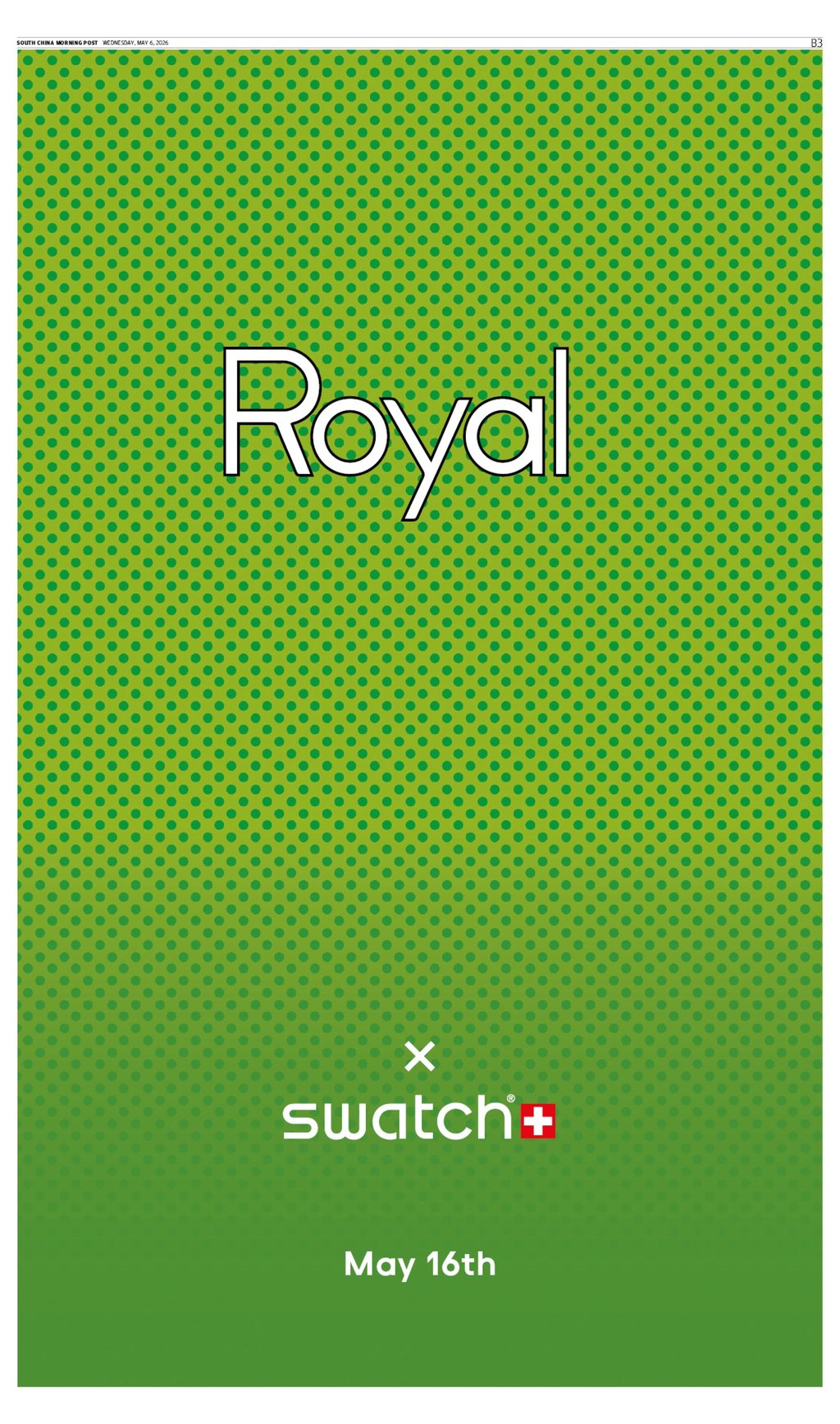 The Royal x Swatch ad that has appeared on various platforms. Photo: Handout