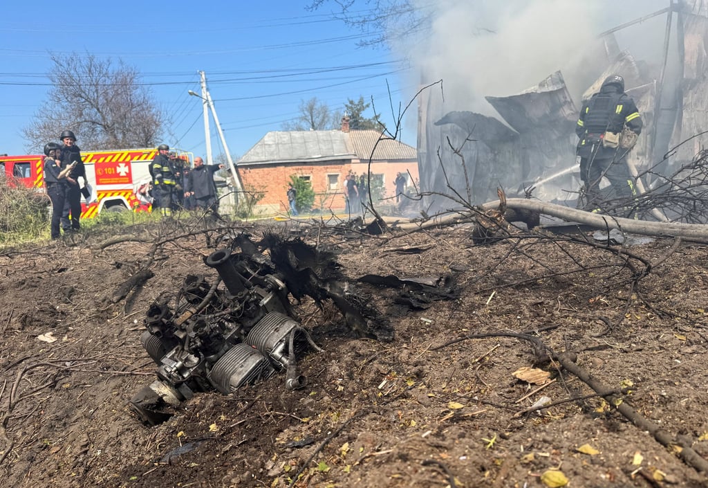 The engine of a Russian drone in Kharkiv, Ukraine. Photo: Reuters