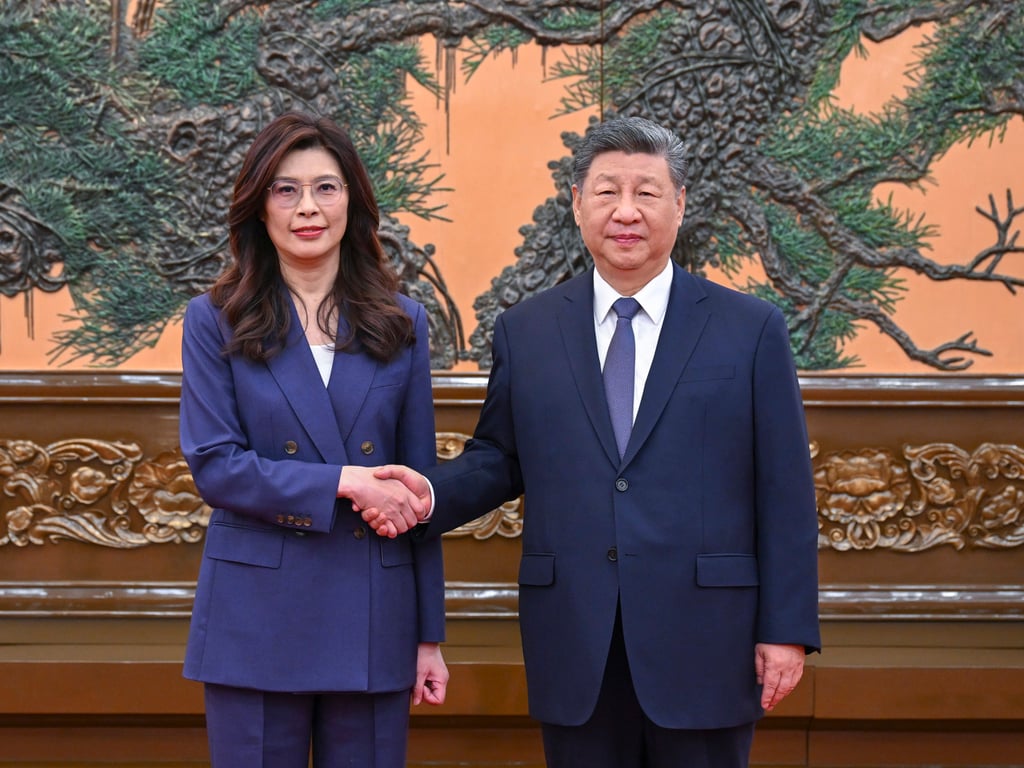 Xi Jinping meets KMT chairwoman Cheng Li-wun in Beijing on April 10, 2026. Photo: Xinhua