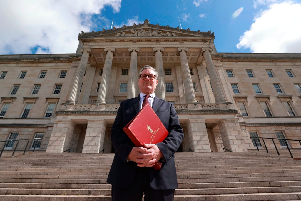 Britain’s Prime Minister Sir Keir Starmer outside Parliament Buildings in Stormont, Belfast in 2024. Photo: via AP