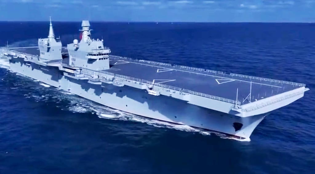 China’s next-generation amphibious assault ship Sichuan heads to the South China Sea for trials in April. Photo: CCTV