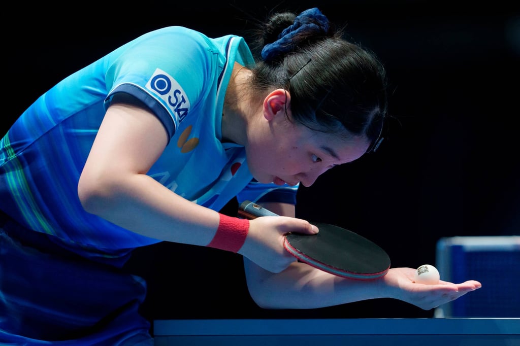 Miwa Harimoto defeated Wang Manyu but later lost to Sun Yingsha in London on Sunday. Photo: AP