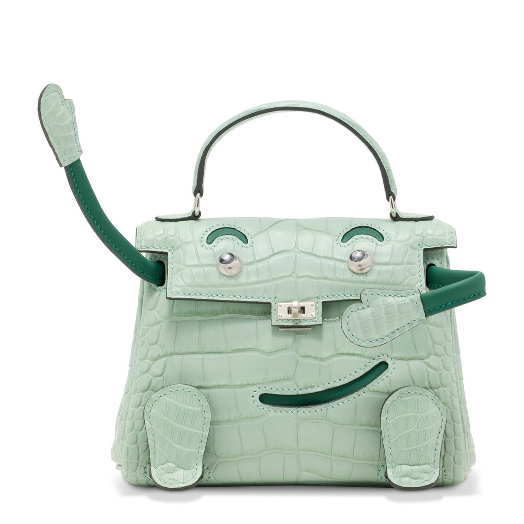 A rare, matte vert d’eau alligator and vert moyen swift leather Quelle Idole with palladium hardware, from Hermès. Photo: Handout A rare, matte vert d’eau alligator and vert moyen swift leather Quelle Idole with palladium hardware, from Hermès. Photo: Handout