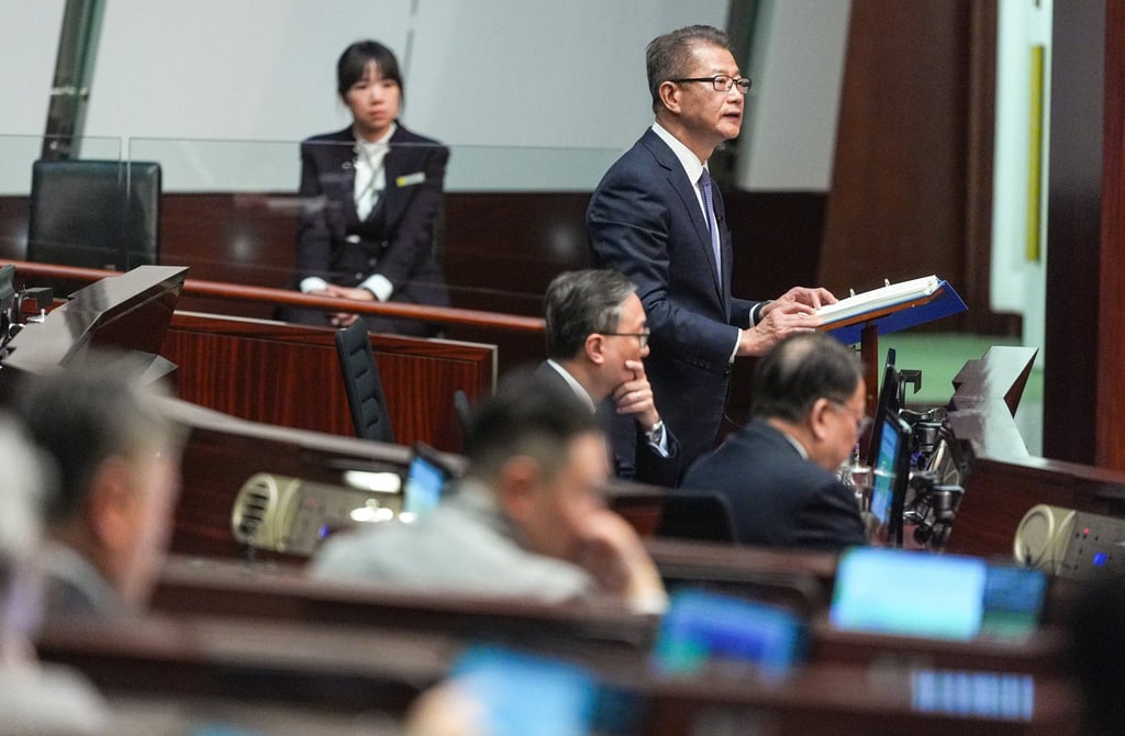 Financial Secretary Paul Chan Mo-po delivers the budget at the Legislative Council on February 25. Photo: Eugene Lee