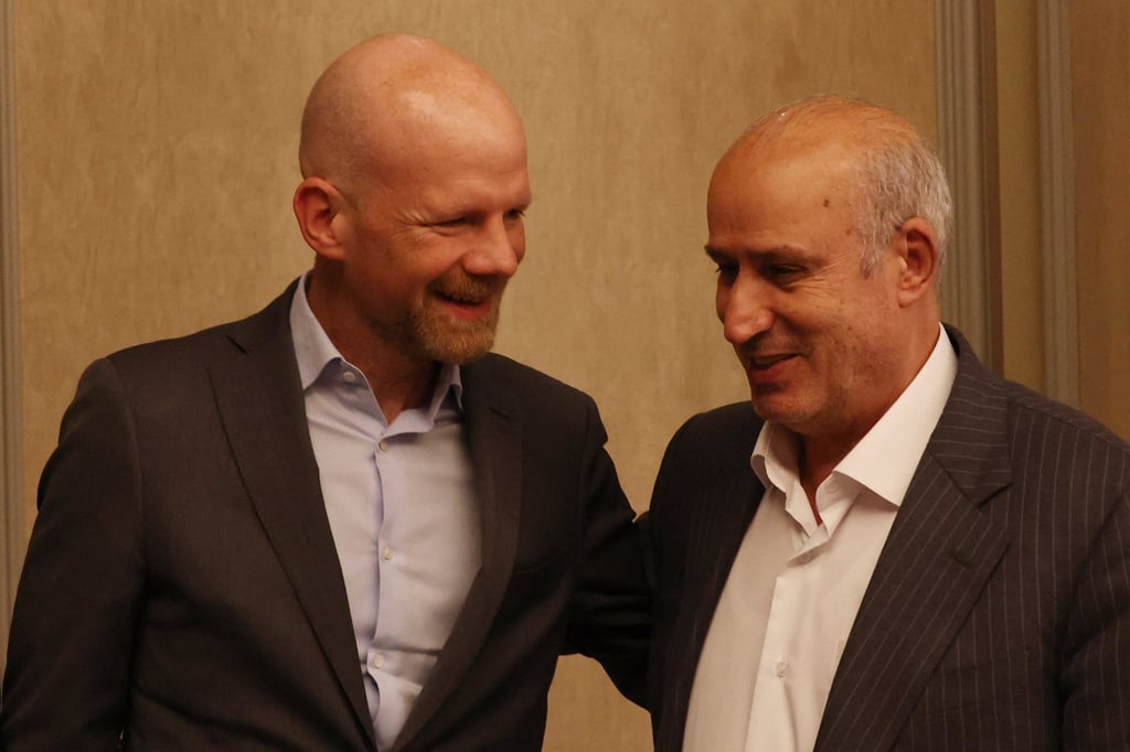 Iran Football Association president Mehdi Taj (right) met with Fifa secretary general Mattias Grafstrom in Istanbul. Photo: Reuters Iran Football Association president Mehdi Taj (right) met with Fifa secretary general Mattias Grafstrom in Istanbul. Photo: Reuters