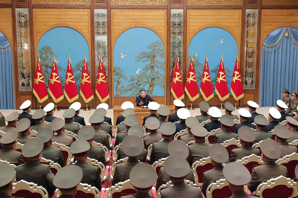 North Korean leader Kim Jong-un (centre) presides over a meeting of top military officials on Sunday. Photo: KCNA/KNS/AFP North Korean leader Kim Jong-un (centre) presides over a meeting of top military officials on Sunday. Photo: KCNA/KNS/AFP