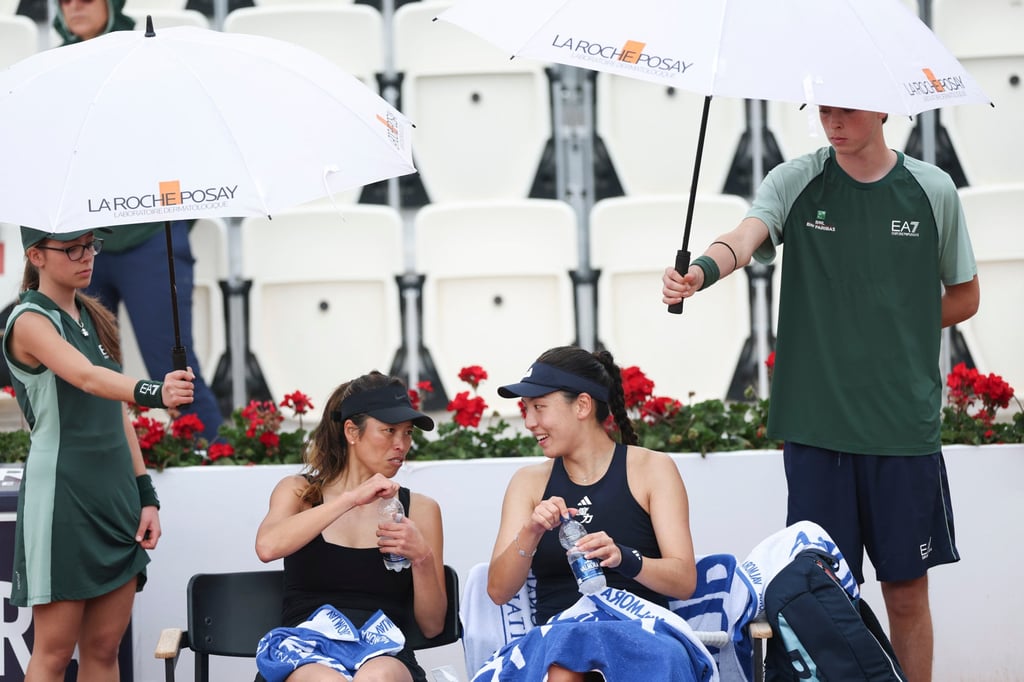 Hsieh Su-wei (left) shares a joke with doubles partner Wang Xinyu during the Italian Open. Photo: Xinhua Hsieh Su-wei (left) shares a joke with doubles partner Wang Xinyu during the Italian Open. Photo: Xinhua