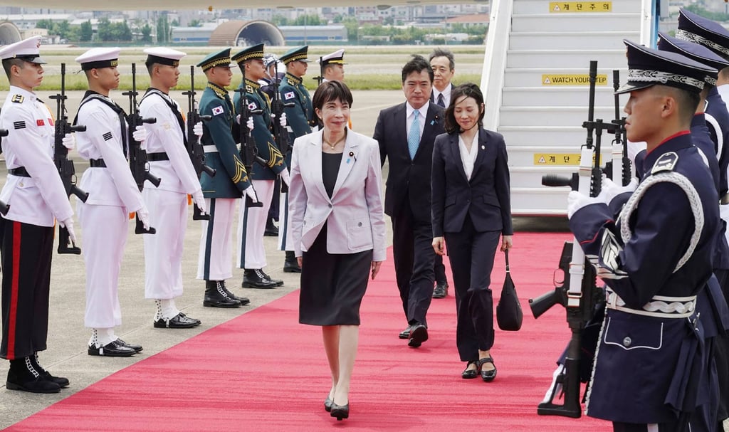 Japan’s Prime Minister Sanae Takaichi arrives at the Daegu International Airport on Tuesday. Photo: Jiji Press/AFP Japan’s Prime Minister Sanae Takaichi arrives at the Daegu International Airport on Tuesday. Photo: Jiji Press/AFP