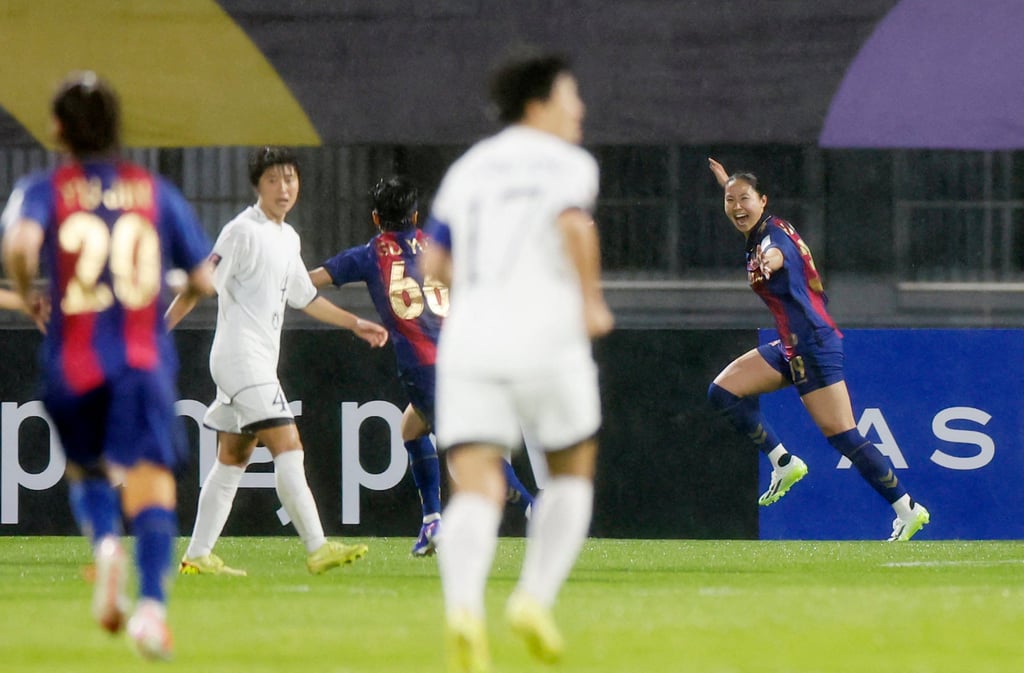 Suwon’s Haruhi Suzuki (right) celebrates after opening the scoring. Photo: Reuters