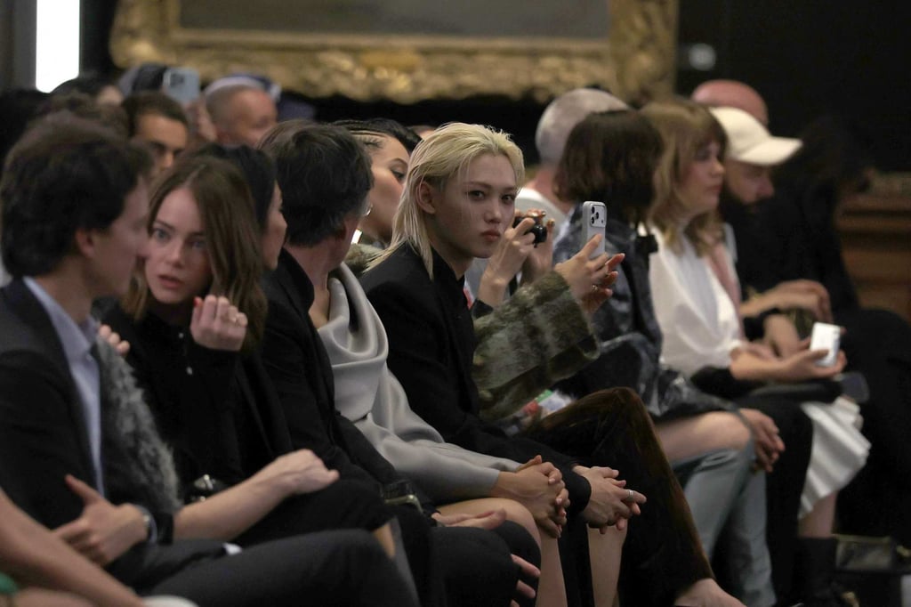 Actress Emma Stone (second from left) and Felix from Stray Kids (centre) were among the celebrities at the show. Photo: AFP
