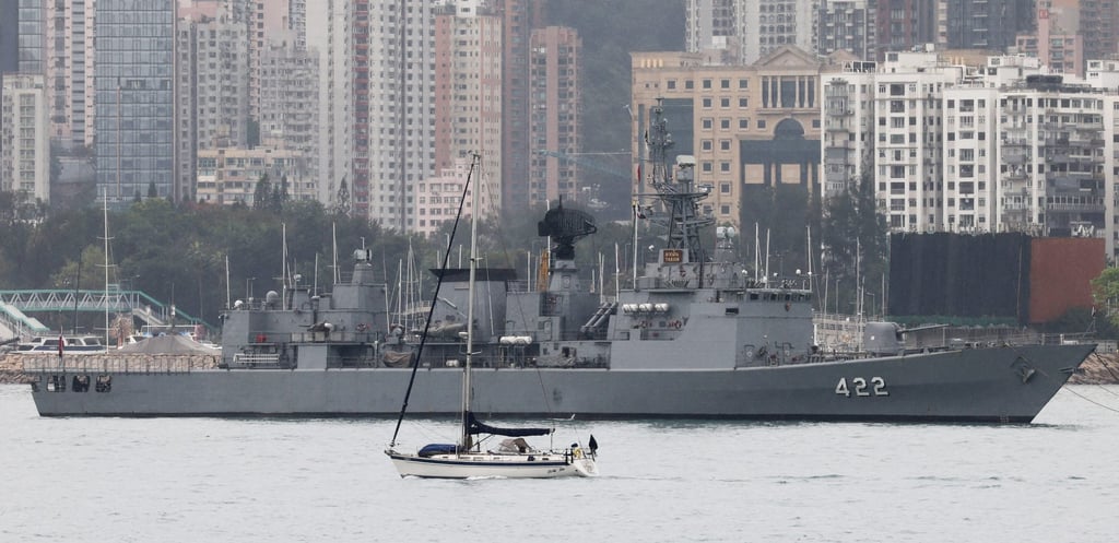 Thai frigate HTMS Taksin, a modified version of the Chinese-made Type 053 commissioned in 1995, berths in Hong Kong’s Victoria Harbour in 2024. Photo: Jelly Tse