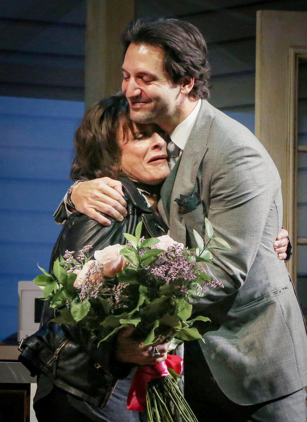 LuPone and her son, Joshua Johnston, during the opening-night curtain call for her Broadway play The Roommate, at the Booth Theatre, New York, in 2024. Photo: Getty Images LuPone and her son, Joshua Johnston, during the opening-night curtain call for her Broadway play The Roommate, at the Booth Theatre, New York, in 2024. Photo: Getty Images