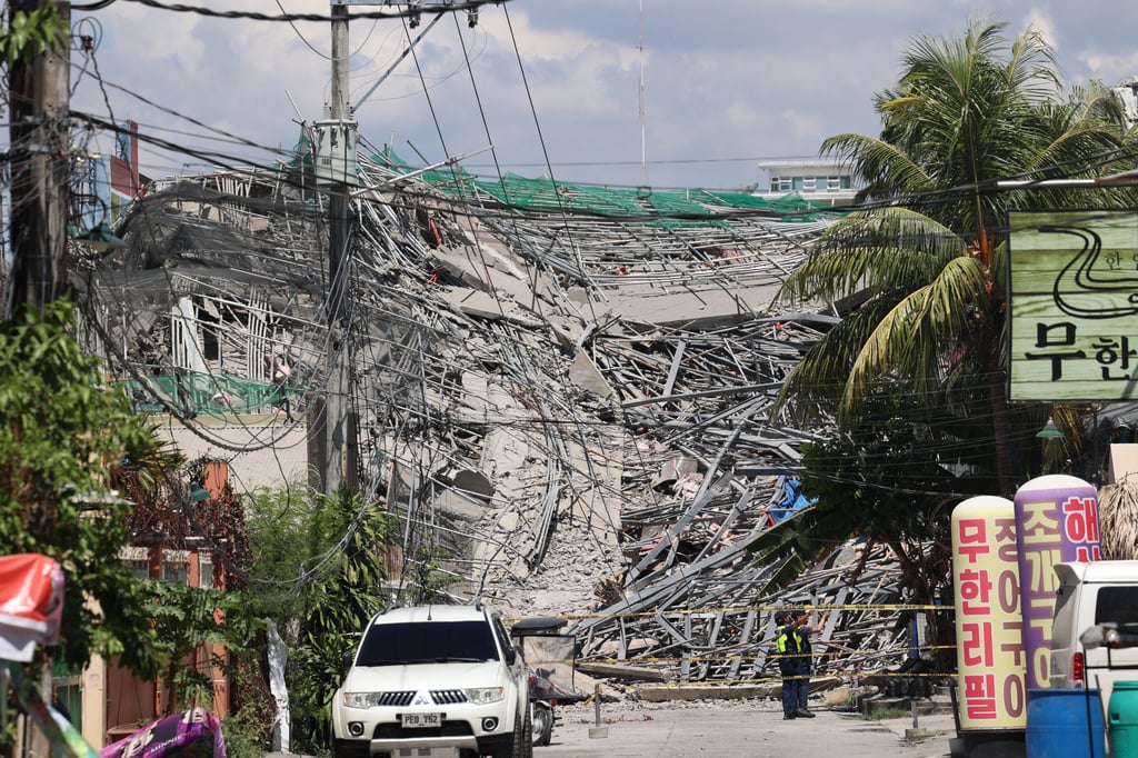 The collapsed building in Angeles City, Philippines. Photo: AP