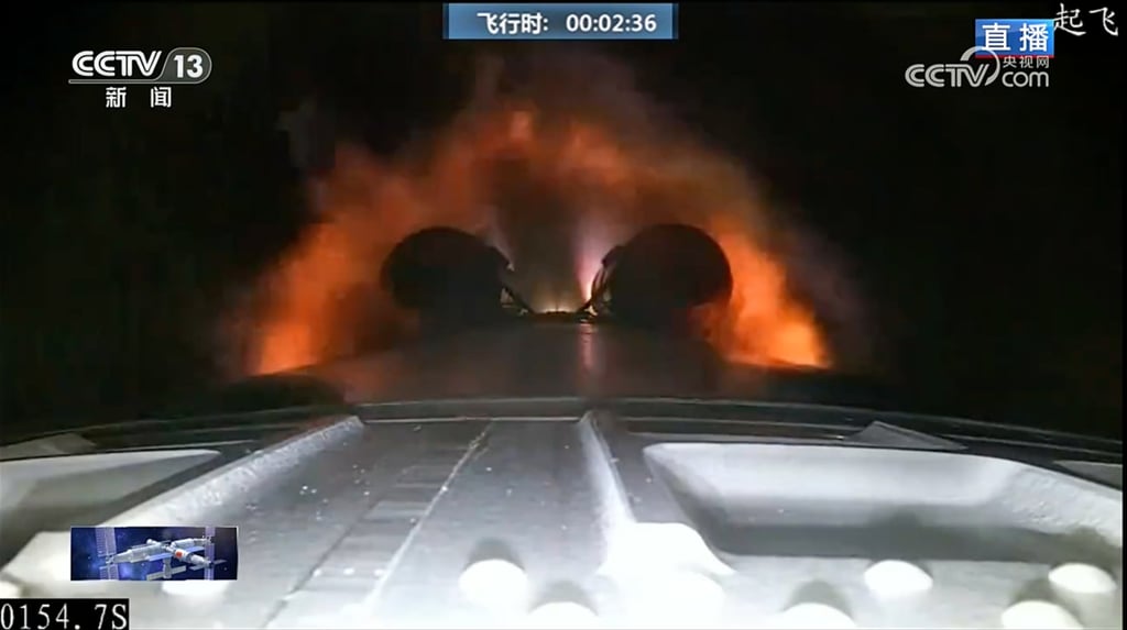The Shenzhou-23 mission lifts off from the Jiuquan Satellite Launch Centre in Gansu province on Sunday night. Photo: CCTV The Shenzhou-23 mission lifts off from the Jiuquan Satellite Launch Centre in Gansu province on Sunday night. Photo: CCTV