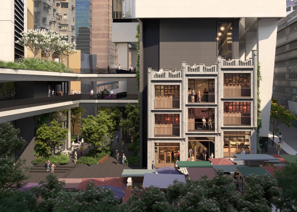 A rendering of the pre-war shophouses’ stepped facades, which Central Crossing plans to integrate into the development as new retail and dining spaces. Image: Central Crossing