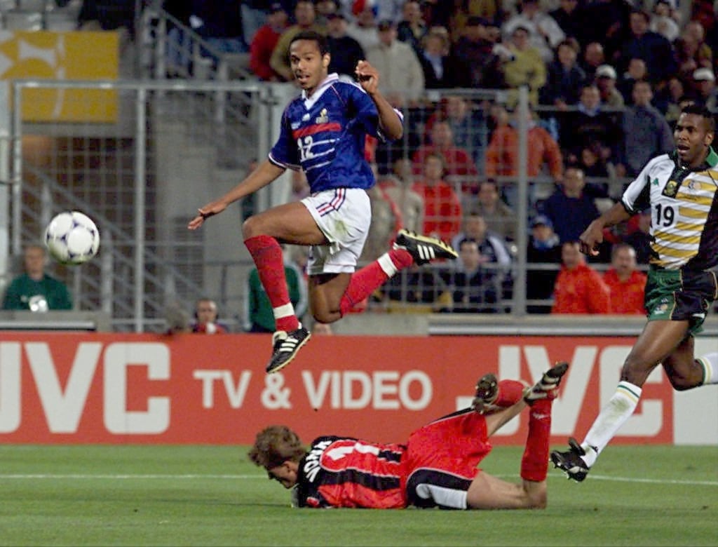 Thierry Henry scoring France’s third goal in their 3-0 win over South Africa at the 1998 World Cup, which they won. Photo: AFP