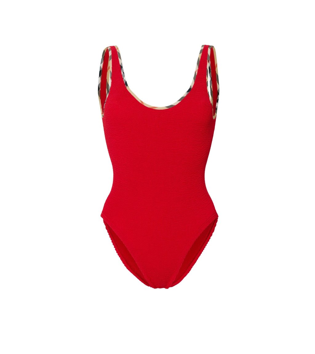 Burberry + Hunza G Faye checked Original Crinkle swimsuit. Photo: Handout