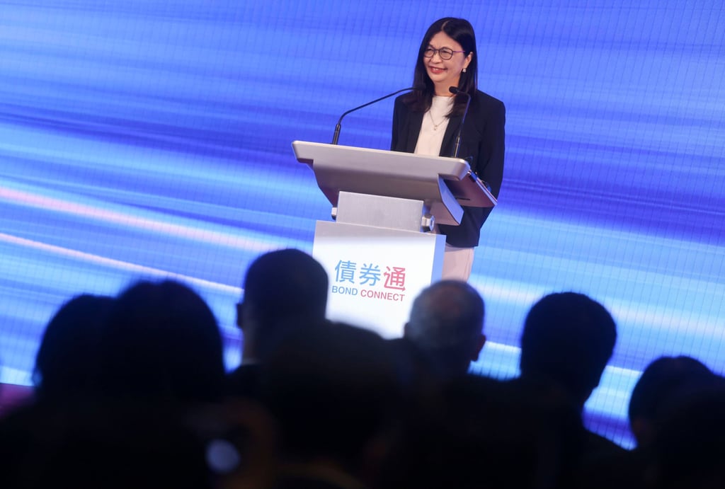 SFC chief executive Julia Leung Fung-yee at the Bond Connect Anniversary Summit in Central, Hong Kong, July 8, 2025. Photo: Jonathan Wong SFC chief executive Julia Leung Fung-yee at the Bond Connect Anniversary Summit in Central, Hong Kong, July 8, 2025. Photo: Jonathan Wong