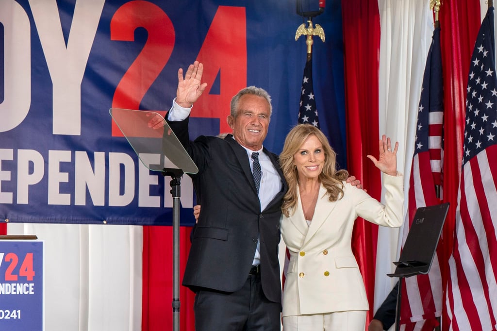 Robert F. Kennedy Jnr and his wife Cheryl Hines appear at a political event in Philadelphia, Pennsylvania, in October 2023. Photo: TNS