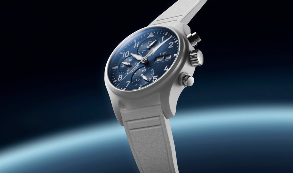 The blue dial of IWC Schaffhausen’s Big Pilot’s Watch Perpetual Calendar ProSet Le Petit Prince evokes the night sky. Photo: Handout