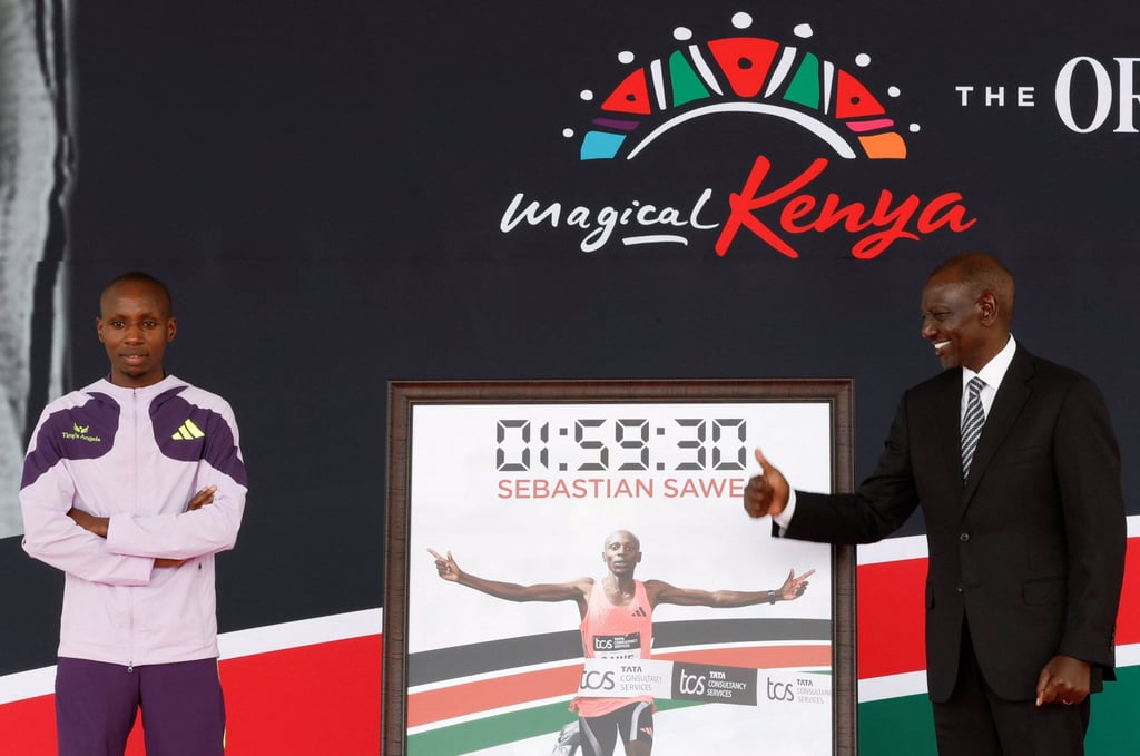 Sebastian Sawe celebrates his feat with Kenya’s President William Ruto at State House in Nairobi. Photo: Reuters Sebastian Sawe celebrates his feat with Kenya’s President William Ruto at State House in Nairobi. Photo: Reuters