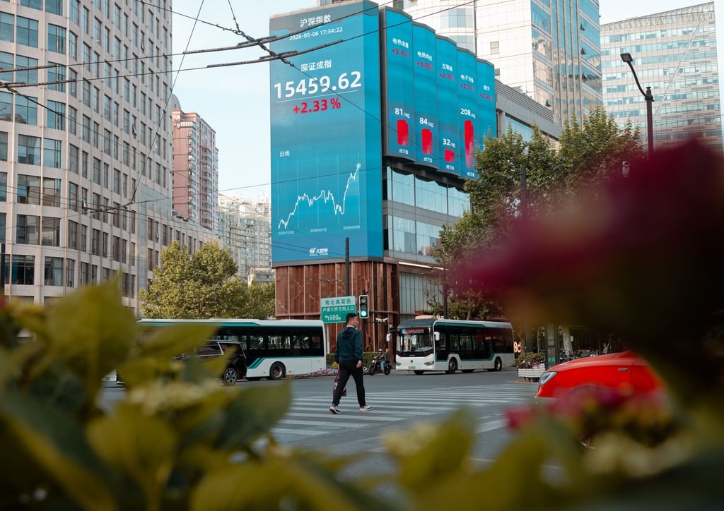 A large screen shows stock exchange and economic data in Shanghai, China. The Shanghai exchange says it will add AI chipmakers Moore Threads Technology and MetaX Integrated Circuits to the Star Market 50 Index. Photo: EPA