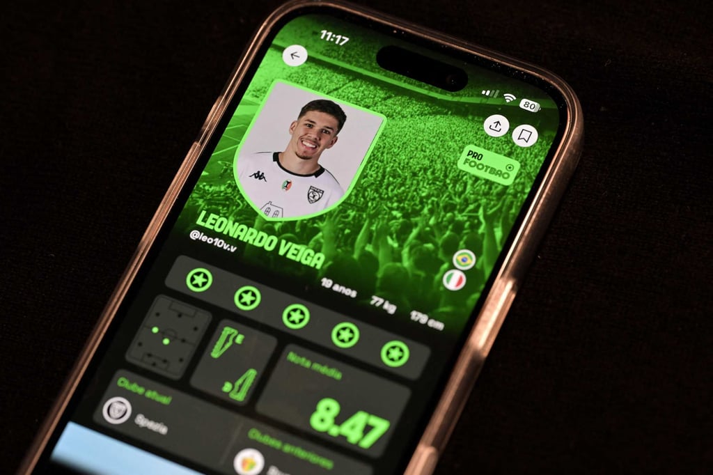 Brazilian footballer Leo Veiga seen on the screen of the Foot Bao app. Photo: AFP Brazilian footballer Leo Veiga seen on the screen of the Foot Bao app. Photo: AFP