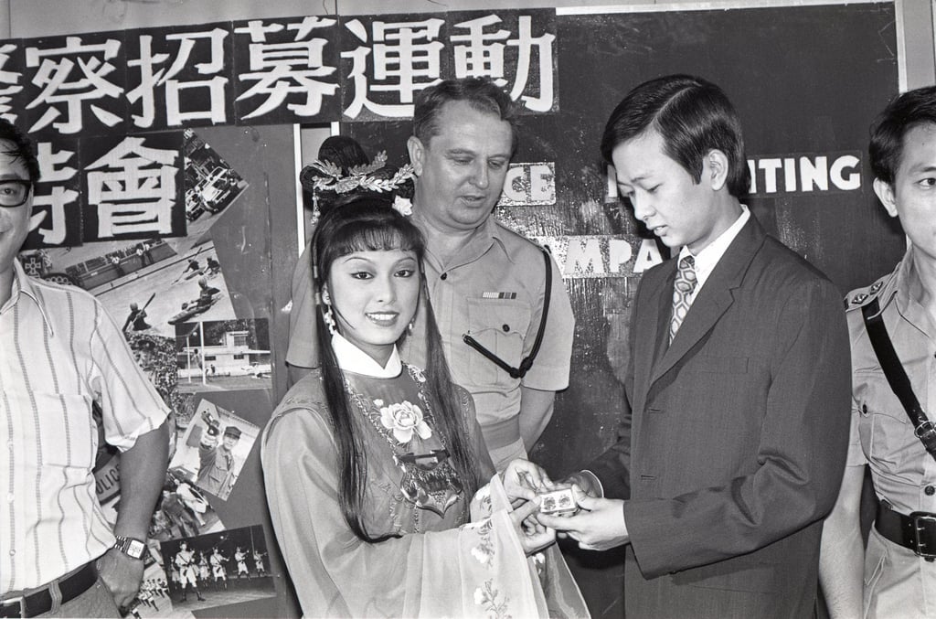 Michelle Yim attends a police recruitment campaign in a traditional costume in 1977. Photo: Chan Kiu