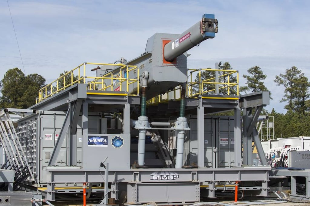 The 32-MJ version of the Office of Naval Research-funded Electromagnetic Railgun prototype. Source: US Navy