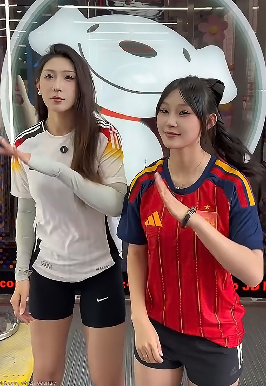 Li Yuhang (left) dances in a Germany jersey in a video online. Photo: Douyin
