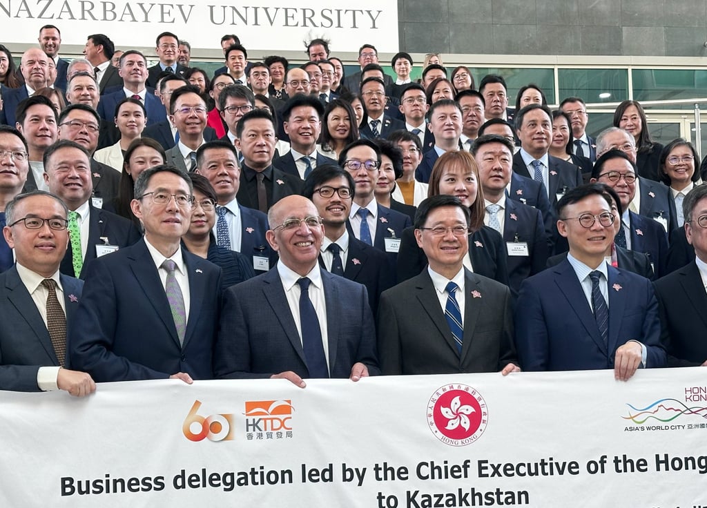 Hong Kong Chief Executive John Lee Ka-chiu and his delegation at Nazarbayev University in Astana on June 3. Photo: Jeffie Lam