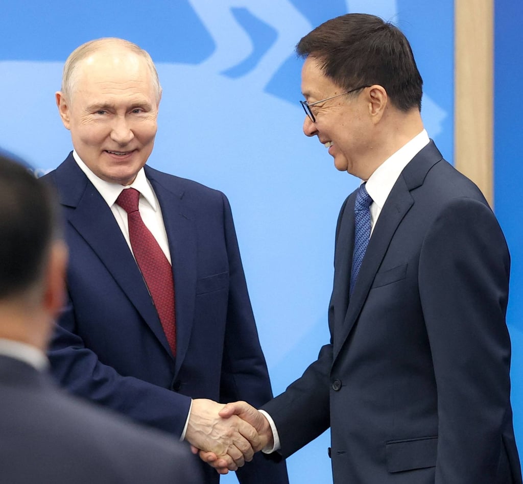 Russian President Vladimir Putin (left) and China’s Vice-President Han Zheng meet on the sidelines of the SPIEF in Saint Petersburg on Friday. Photo: AFP