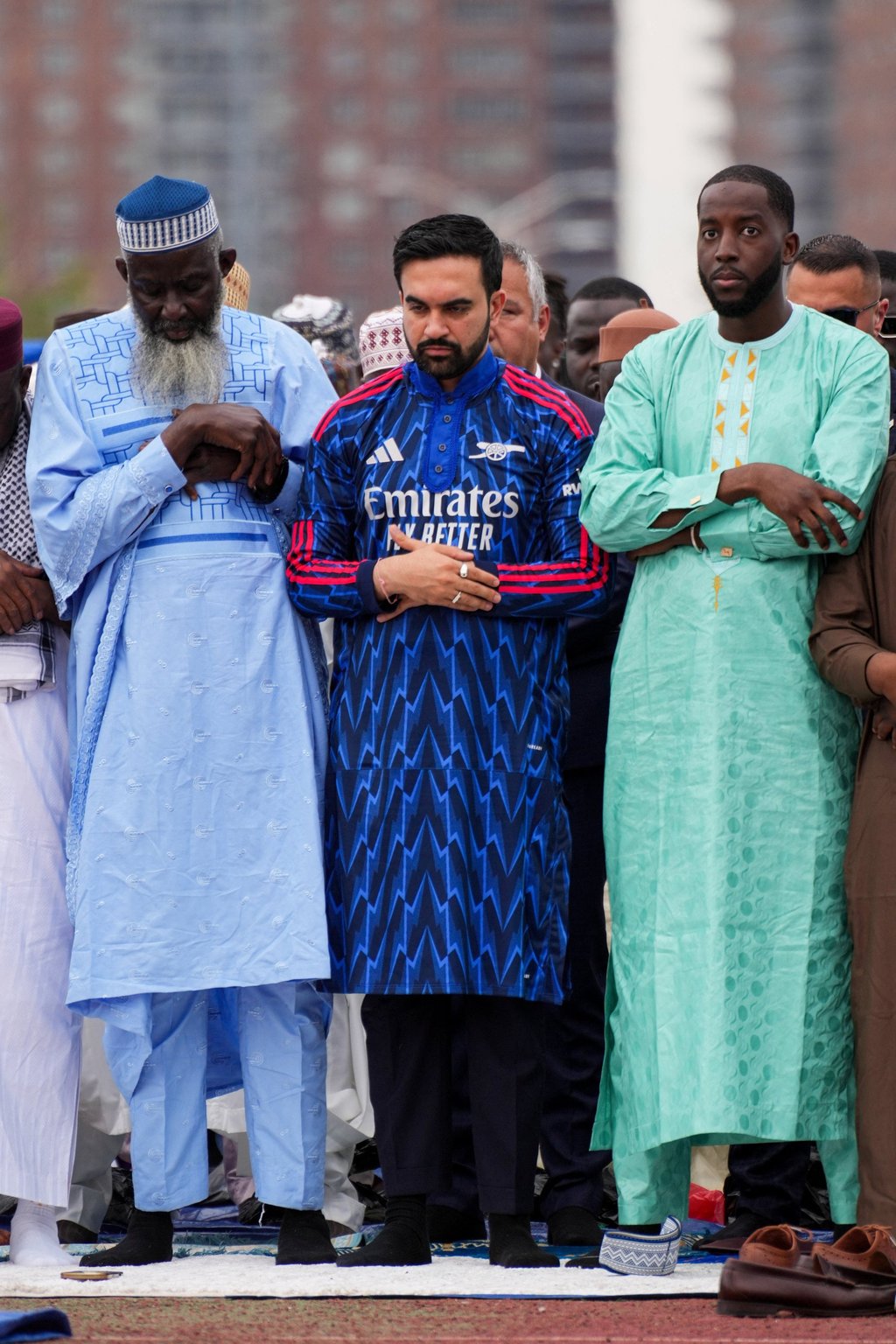 New York City Mayor Zohran Mamdani (centre) prays during Eid al-Adha prayers in New York City last month. Photo: Reuters New York City Mayor Zohran Mamdani (centre) prays during Eid al-Adha prayers in New York City last month. Photo: Reuters
