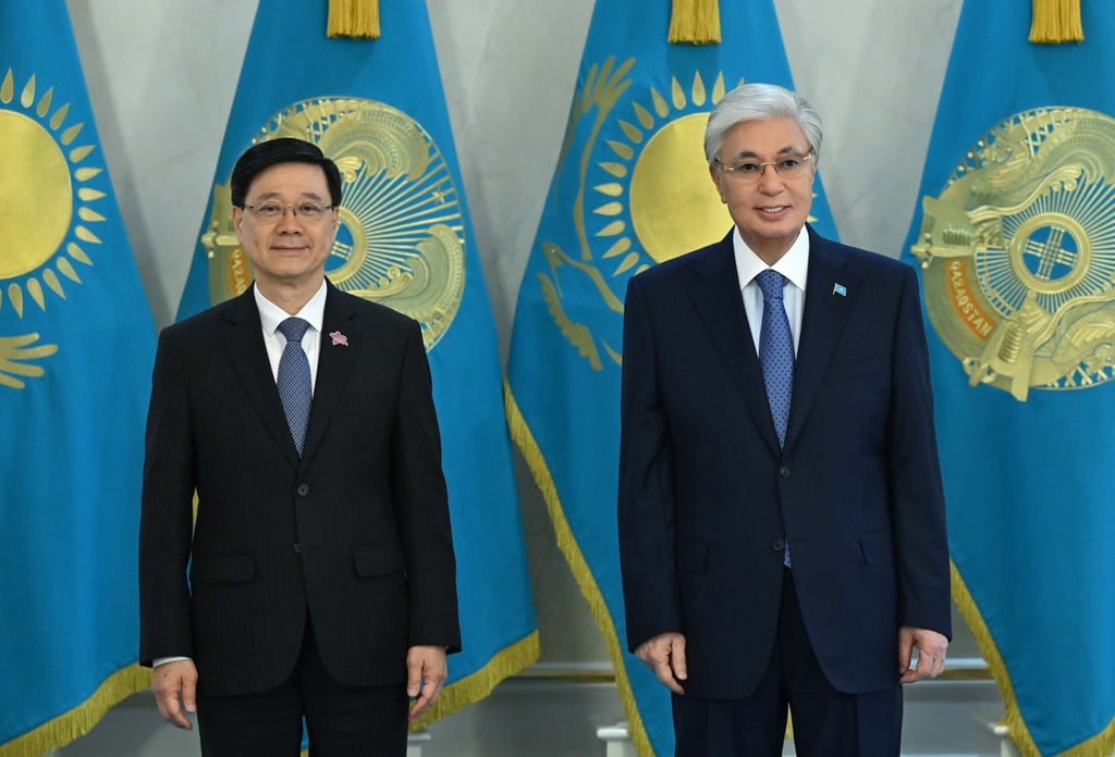 Chief Executive John Lee Ka-chiu (left) meets Kazakh President Kassym-Jomart Tokayev in Astana, Kazakhstan, on June 1. Photo: Handout Chief Executive John Lee Ka-chiu (left) meets Kazakh President Kassym-Jomart Tokayev in Astana, Kazakhstan, on June 1. Photo: Handout