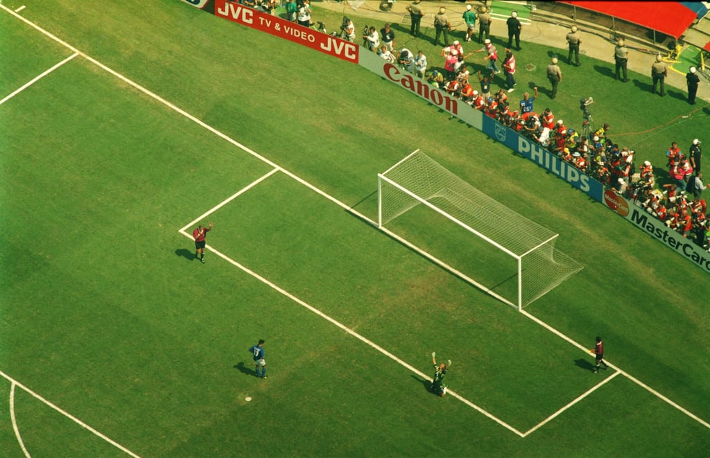 Brazilian goalkeeper Cláudio Taffarel celebrates victory in the 1994 Fifa World Cup final in Pasadena, California with Roberto Baggio of Italy (in blue) missing the decisive penalty. Brazil won the penalty shoot-out 3-2 after the match ended 0-0. Photo: Getty Images Brazilian goalkeeper Cláudio Taffarel celebrates victory in the 1994 Fifa World Cup final in Pasadena, California with Roberto Baggio of Italy (in blue) missing the decisive penalty. Brazil won the penalty shoot-out 3-2 after the match ended 0-0. Photo: Getty Images