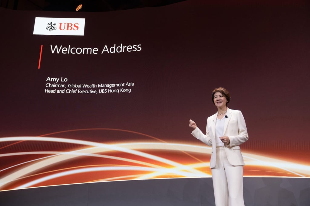 Amy Lo, chairman of UBS Global Wealth Management Asia and head and chief executive of UBS Hong Kong, delivers her welcome speech. Photo: Handout