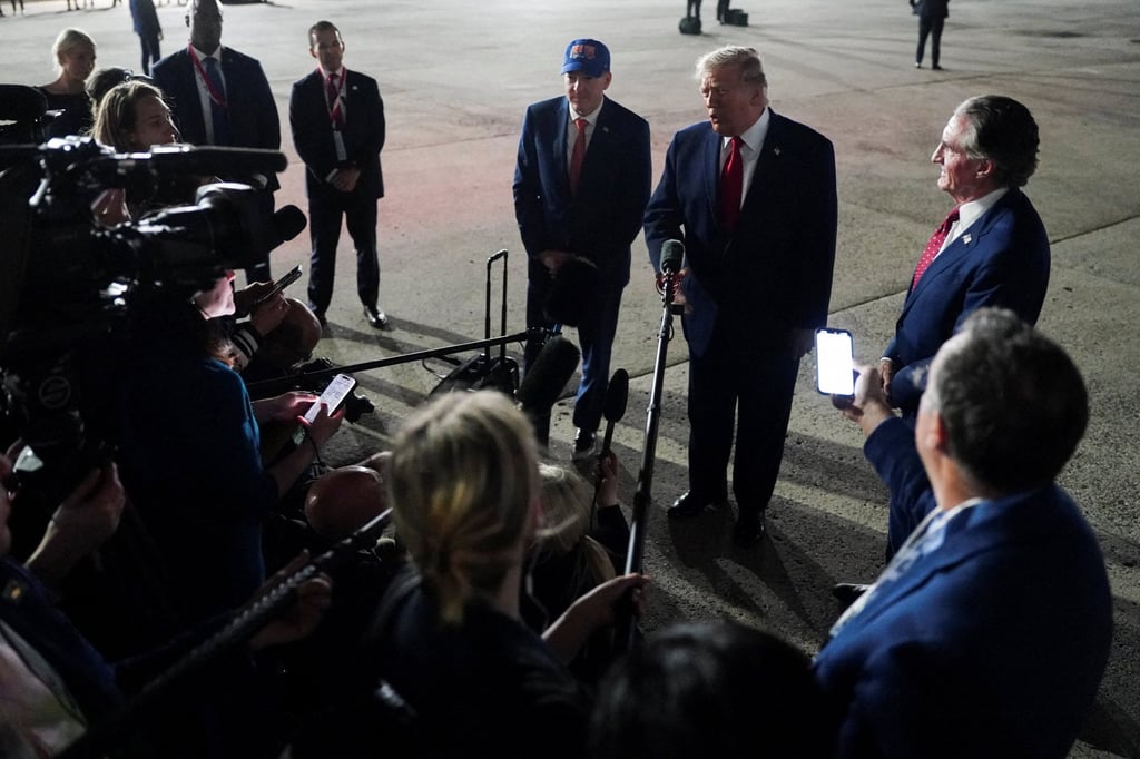 US President Donald Trump speaks to the media, after attending Game 3 of the NBA Finals. Photo: Reuters US President Donald Trump speaks to the media, after attending Game 3 of the NBA Finals. Photo: Reuters