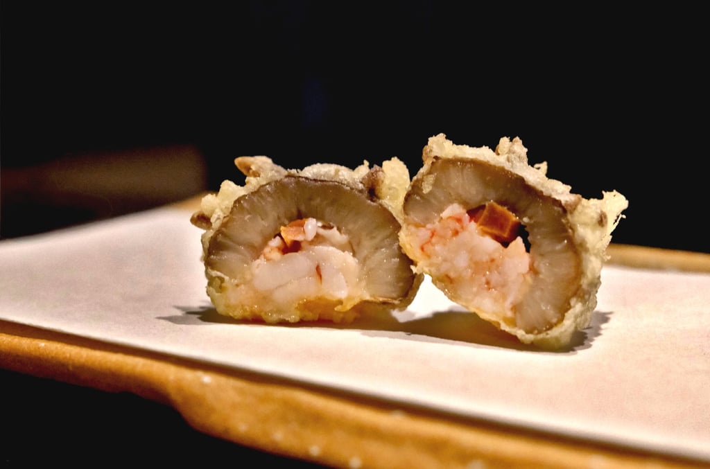 Dried sea cucumber stuffed with shrimp paste at Tempura Tenon in Causeway Bay. Photo: Hei Kiu Au Dried sea cucumber stuffed with shrimp paste at Tempura Tenon in Causeway Bay. Photo: Hei Kiu Au
