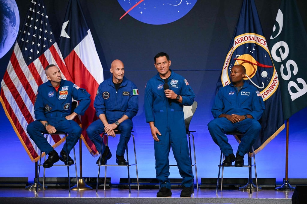 (From left) Randy Bresnik, Luca Parmitano, Frank Rubio and Andre Douglas speak during a press conference at Nasa’s Johnson Space Centre in Houston, Texas, on Tuesday. Photo: AFP