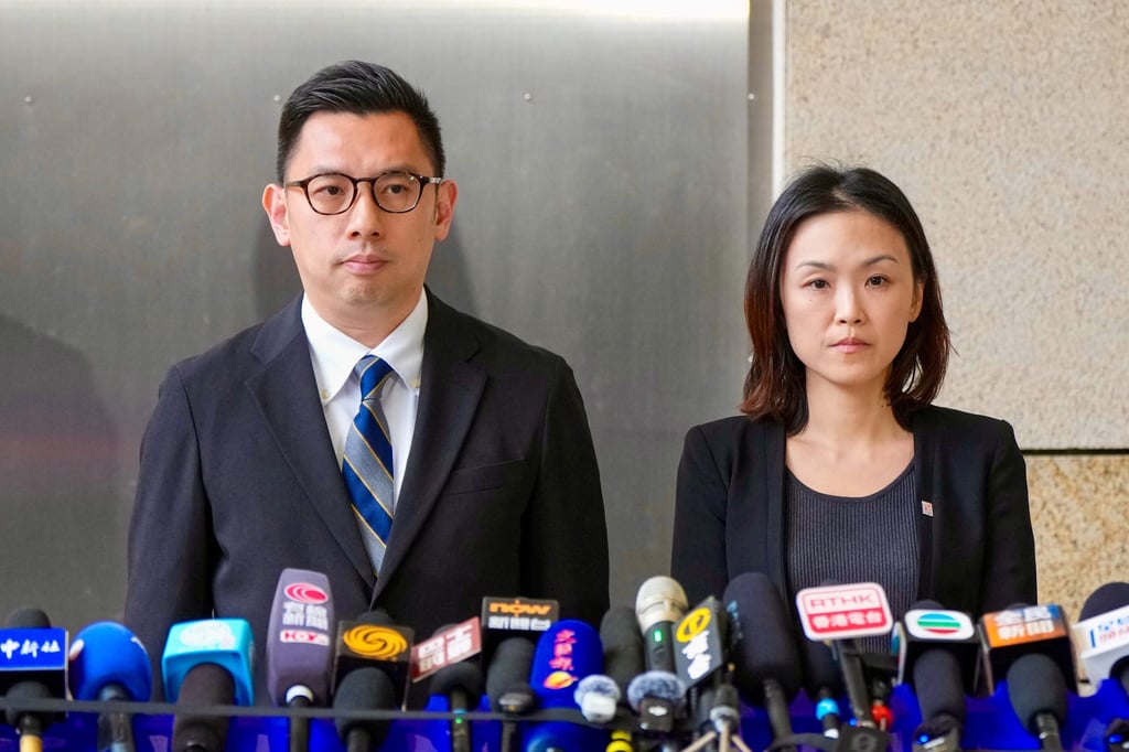 Senior Superintendent Basil Tang (left) and Hazel Law from the ICAC brief the media at West Kowloon Court. Photo: Sam Tsang Senior Superintendent Basil Tang (left) and Hazel Law from the ICAC brief the media at West Kowloon Court. Photo: Sam Tsang