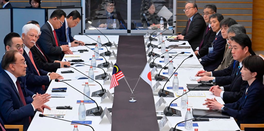 The prime ministers of Japan Sanae Takaichi (right) and Malaysia Anwar Ibrahim (left) attend a bilateral meeting at the Prime Minister’s Office in Tokyo on Wednesday. Photo: EPA The prime ministers of Japan Sanae Takaichi (right) and Malaysia Anwar Ibrahim (left) attend a bilateral meeting at the Prime Minister’s Office in Tokyo on Wednesday. Photo: EPA