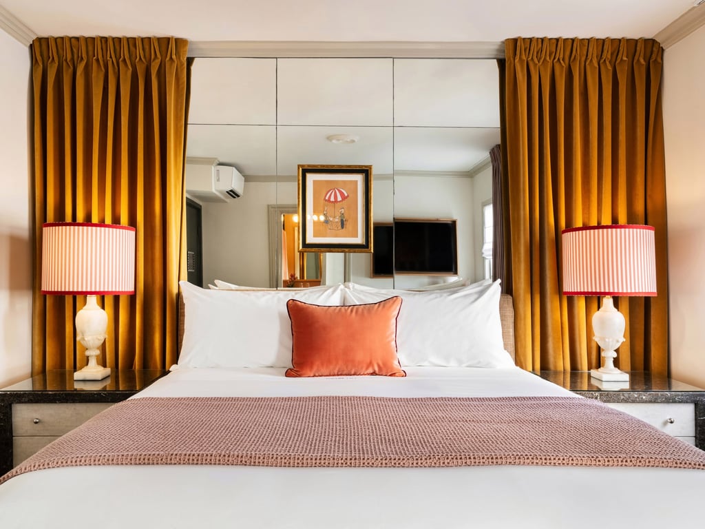 Stripe patterns are a recurring theme in the design of The Hôtel Lili’s bedrooms. Photo: Handout Stripe patterns are a recurring theme in the design of The Hôtel Lili’s bedrooms. Photo: Handout